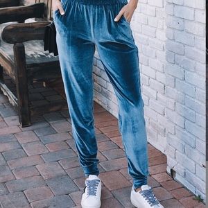 Steel Blue Velvet Joggers- XL SIZE 12-14
